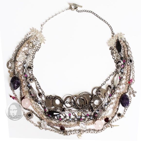 Chunky Necklace Multi-chain Quartz Crystals Charms Upcycled Artisan OOAK - Picture 3 of 9